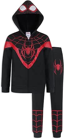 Marvel Spider-Man, Miles Morales, & Venom Boys Zip Up Hooded Sweatshirt and Pants Set for Toddlers and Big Kids – Black/Red