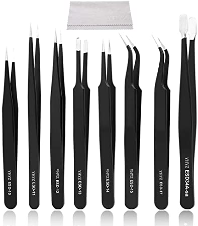 8PCS Precision Tweezers Set, Anti-Static Stainless Steel ESD Tweezers Set for Electronics, Sodlering, Jewelry, Craft, Laboratory Work, Hobby etc