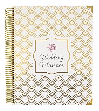 bloom daily planners Undated Wedding Planner - Hard Cover Wedding Day Planner & Organizer - 9" x 11" - Gold Foil Scallops