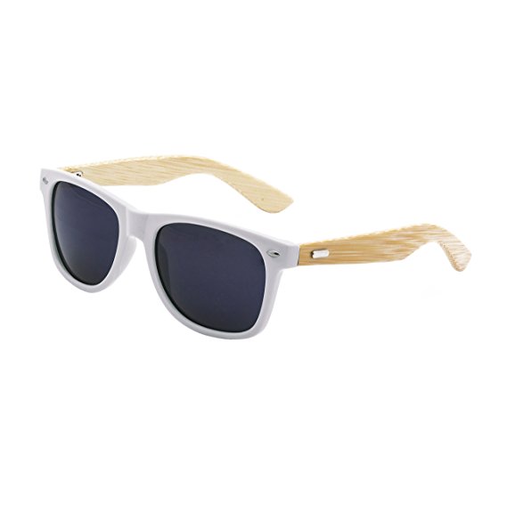 LogoLenses Men's Bamboo Wood Arms Classic Sunglasses
