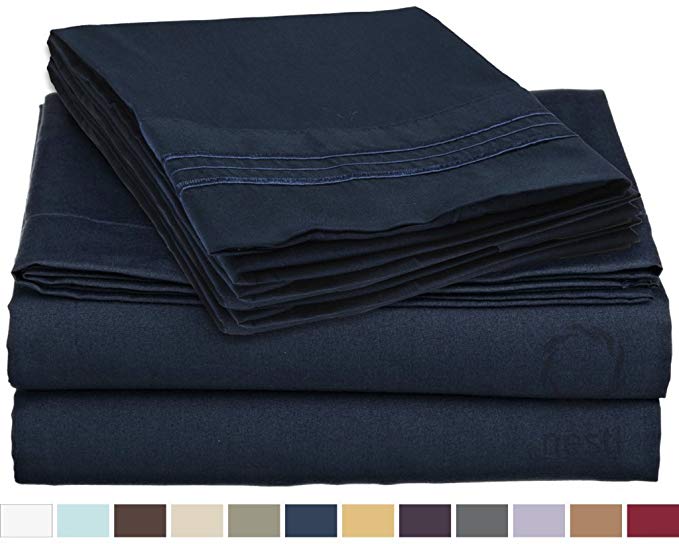 Mayfair Linen Organic Collection - 800 Thread Count 4 Piece Sheet Set- Color Navy Blue, Size Full (1 Flat Sheet, 1 Fitted Sheet and 2 Pillow Cases)