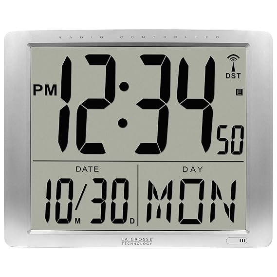 La Crosse Technology BBB87269 Plastic 20 inch Extra Large Digital Atomic Wall Clock (Silver)