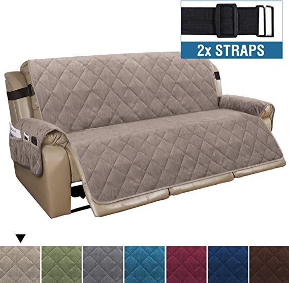 H.VERSAILTEX Recliner Sofa Slipcover Slip Resistant Quilted Velvet Plush Recliner Cover Furniture Protector Seat Width Up to 70" Couch Shield 2" Elastic Straps (Recliner Sofa, Taupe)