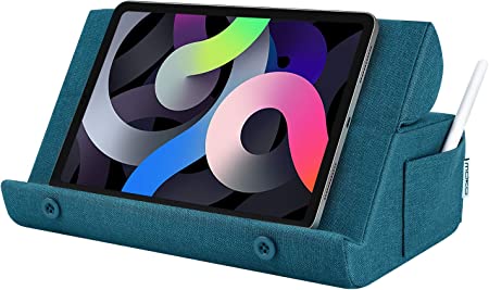 MoKo Tablet Pillow Holder, Foldable Soft Pillow Tablet Stand Up to 12.9", Sofa Throw Pillow for Xmas Gift, eReader, Fit for iPad 9 2021, iPad mini 6, iPad Pro 12.9(5th Gen)/11,Galaxy Tab S7, Peacock Blue