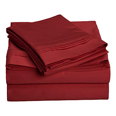 Superior 1000 Thread Count 100% Egyptian Cotton, Queen Bed Sheet Set, Single Ply, Solid, Burgundy