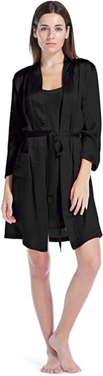 Fishers Finery Women's 100% Pure Mulberry Silk Mid-Length Robe with Pockets