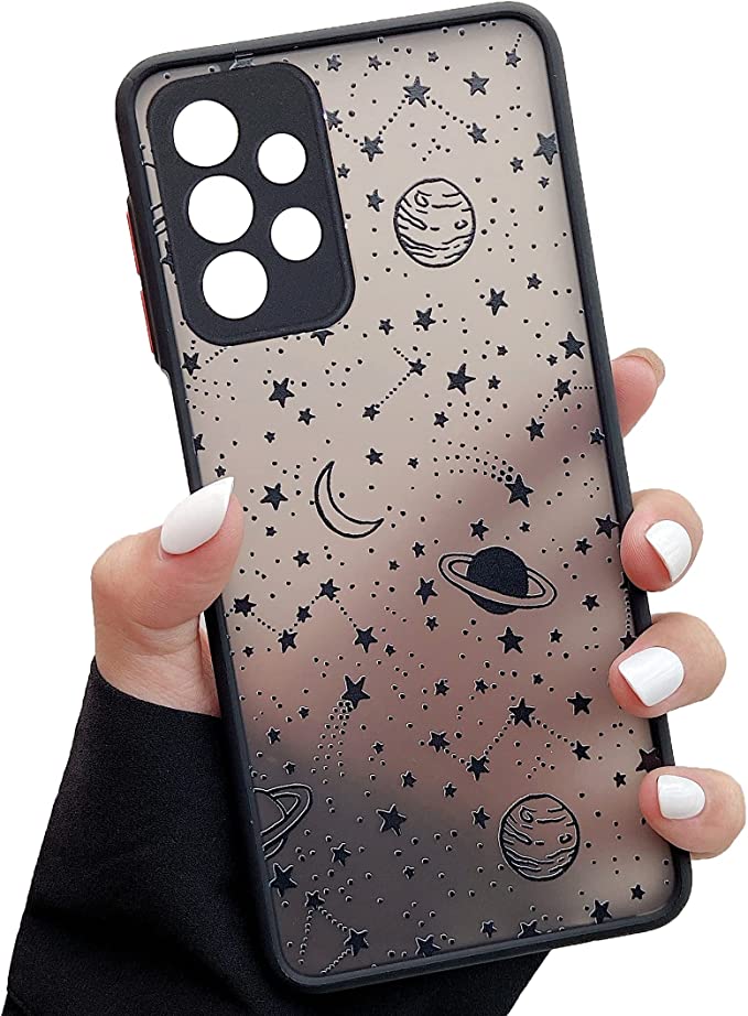 ZTOFERA Compatible with Samsung Galaxy A52 5G Case, 6.5 Inch, Planet Sky Star Pattern Protective Phone Case Translucent Frosted Hard PC Back Case Silicone Bumper Shockproof Cover - Black Sky