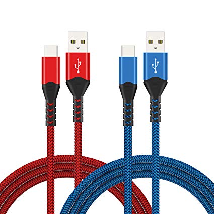 USB Type C Cable,Soulen 2 Pack 6/6 FT Nylon Braided Fast Charger USB C to USB A Charging Cable for Samsung S10 S9  S9 S8 Note 8 S8 Plus,LG V30 G6 G5,Google Pixel, Moto Z2 and More (2 PACK, Blue Red(6FT 6FT))