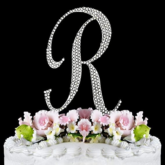Fully Covered in Crystal Monogram Wedding Cake Topper Letter - Letter R