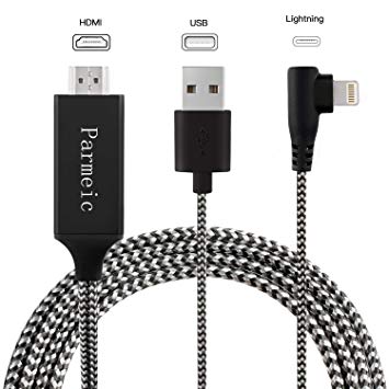 Parmeic Compatible with iPhone iPad to HDMI Adapter Cable, 6.6ft Digital AV Adapter Cord Support 1080P HDTV Compatible with iPhone Xs MAX XR X 8 7 6 6s Plus iPad to TV Projector Monitor