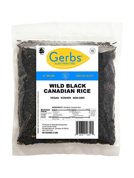 Wild Rice by Gerbs - 1 LB - Top 12 Food Allergy Free & NON GMO – Premium Black Whole Grain, Product of Canada