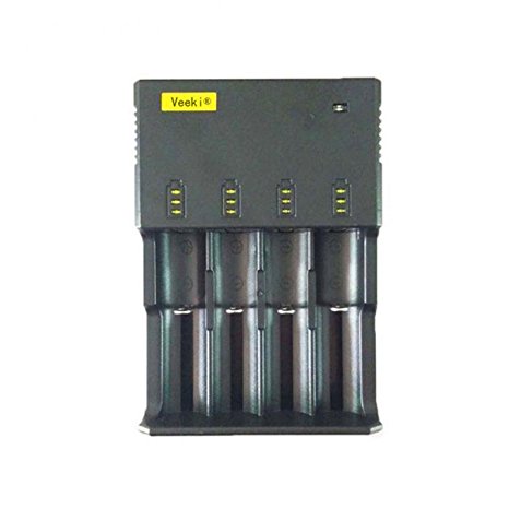 Universal Battery Charger, Veeki 4-Slot Independent LCD Screen Display Speed & Smart Chargers for 26650 22650 18650 17670 18490 17500 18350 16340 RCR123A 10440 Battery Etc (4S charger)