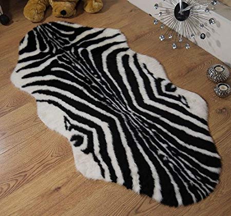 Rugs Supermarket Zebra animal print faux fur sheepskin double rug 70 x 140 cm