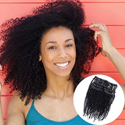 Vanalia 9A kinkys curly human hair 3C 4A Curly Clip ins Double Wefted Natural Black 100% Remy Human Hair 120 Gram 7 Pieces 18 Clips for African American Black Women Kinkys Curly 12 Inch