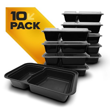 Fitpacker DUO 2 Compartment Meal Prep Containers - Reusable with Lids, Microwave and Dishwasher Safe, Bento Lunch Box, Stackable (10)