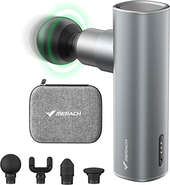 Mini Massage Gun, Merach Portable Deep Tissue Massager Gun with Aluminum Housing Silicone Massage Heads Handheld Percussion Muscle Massager Gun for Travel Office Gym, M1S