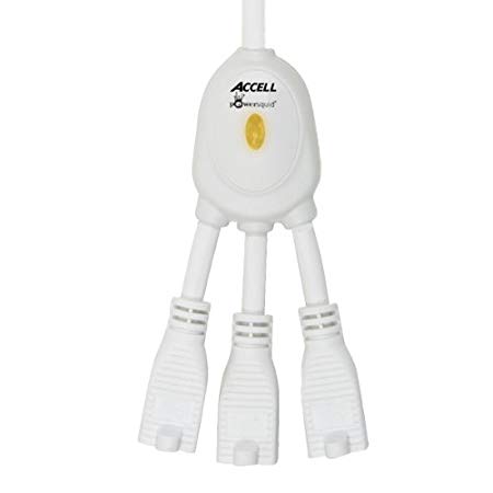 Accell PowerSquid Jr. Outlet Multiplier - Grounded Extension Cord Power Strip - White - 3 Outlets, 3-Foot Cord, ETL Listed