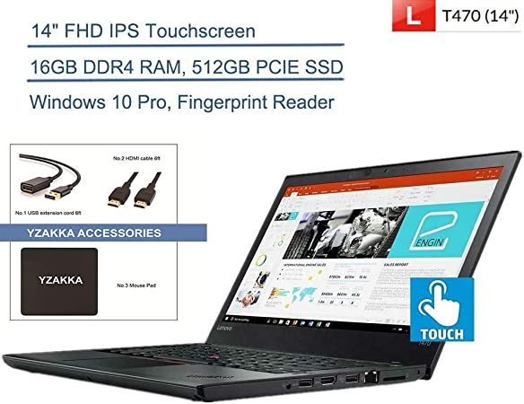 2020 Lenovo ThinkPad T470 14" FHD Touchscreen Business Laptop Computer, Intel Core i5-6200U Up to 2.8GHz, 16GB DDR4 RAM, 512GB PCIE SSD, AC WiFi, Fingerprint Reader, Windows 10 Pro, YZAKKA Accessories