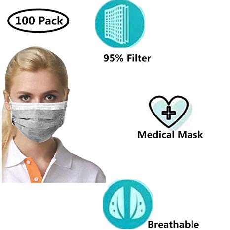 Cshopping Medical Surgical Disposable Face Masks, 100 Pack N95 N99 Mouth Mask Medicom Safety Cover, Safe Respirator Elastic Ear Loop Mask, Protect from Flu Dust Pollen Air Pollutants