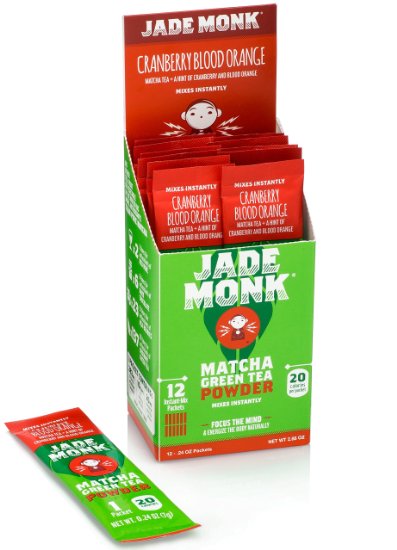 Matcha Green Tea Powder 100% Natural Antioxidant Infused Nutrient Rich Drink Mix, Cranberry Blood Orange, 12 Single Serving Packets - Great For Home And On The Go
