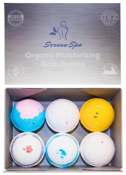 Bath Bombs by Serene Spa Set of 6 - Proudly Handmade in the USA with Organic Moisturizing Shea Butter Cocoa Butter and All Natural Essential Oils - Ultra Lush Aromatherapy Fizzies Set Makes Perfect Gift
