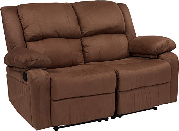 Flash Furniture Harmony Series Chocolate Brown Microfiber Loveseat with Two Built-In Recliners