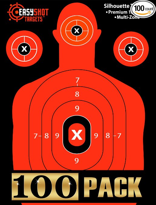50% OFF - Highest Quality Silhouette Targets For Shooting at the Lowest Price - 150 FREE Repair Stickers - HIGH-VIS NEON ORANGE, Bright and Colorful for EASY TO SEE Gun Shot Placement - Size 18" X 12"
