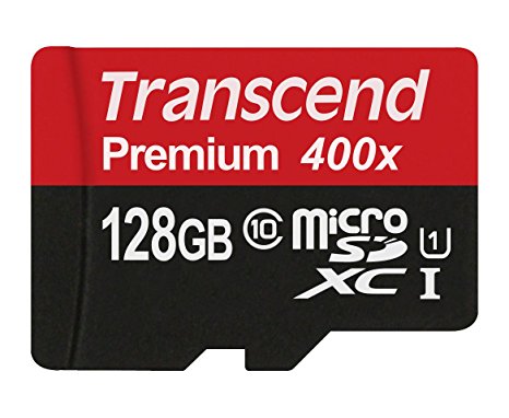 Transcend 128GB MicroSDXC Class10 UHS-1 Memory Card with Adapter 60 MB/s (TS128GUSDU1P)