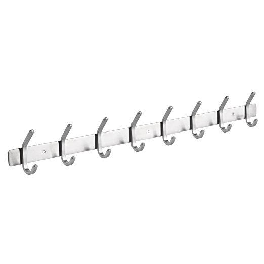 Amzdeal Coat Hook Rack Wall Mounted Coat Hanger Stainless Steel Hook Rail, 8 Hooks, 24.4 Inch