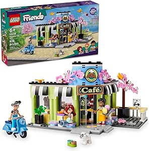 LEGO Friends Heartlake City Café Shop Toy for Kids, Bakery Building Set, Birthday Gift Idea for Girls and Boys Ages 6 Years and Up with 3 Mini Dolls and a Dog Toy Figure, 42618