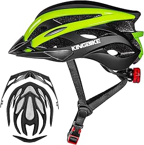 KINGBIKE Bike Helmet with USB Rechargeable Rear Light, Replaceable Liners,Ultra-Lightweight Comfortable for Adult Men Women Youth (54-61CM)