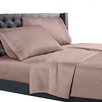 Nestl Bedding 4 Piece Sheet Set - 1800 Deep Pocket Bed Sheet Set - Hotel Luxury Double Brushed Microfiber Sheets - Deep Pocket Fitted Sheet, Flat Sheet, Pillow Cases, Flex-Top King - Taupe