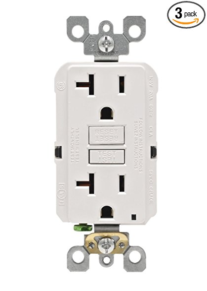 Leviton GFNT2-3W Self-Test SmartlockPro Slim GFCI Non-Tamper-Resistant Receptacle with LED Indicator, 20-Amp, 3-Pack, White