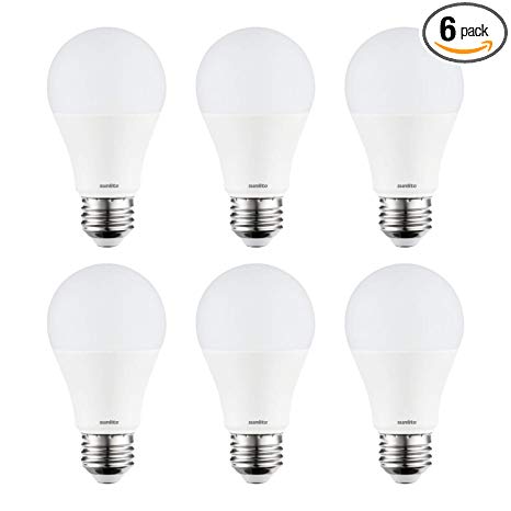 Sunlite 41358-SU LED A19 Light Bulb, 9 Watts (60W Equivalent), 800 Lumens, Dimmable, Medium Base (E26), UL Listed, 6 Pack, 30K - Warm White