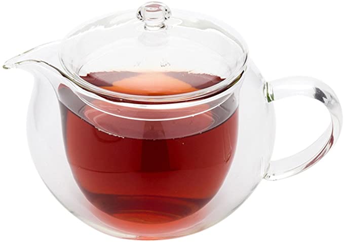 Forma 17 Ounce Glass Teapot, 1 Double Wall Glass Tea Kettle - Chip-Resistant, Reusable, Clear Glass Double Wall Teapot, Rolled Rim, For Teas - Restaurantware