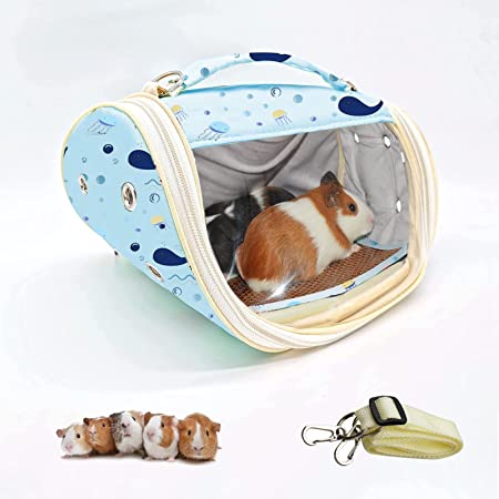 HOMEYA Guinea Pig Carrier Bag,Small Animal Pet Hamster Carrier Portable Breathable Outgoing Sling Bag for Ferret Hedgehog Chinchilla Rat Sugar Glider with Shoulder Strap Outdoor,Travel,Hiking-L(Ocean)