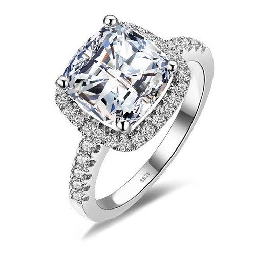 JewelryPalace Women's Cushion 3ct Cubic Zirconia Wedding Halo Solitaire Engagement Ring 925 Sterling Silver