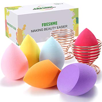 Makeup Blender Beauty Sponge Set - 6 Pack Latext-free Soft Polyester Makeup Sponges with 2 Blender Holder Multi-Purpose Flawless Smooth for Liquid Foundation BB Creams Powders Concealer Multi Color