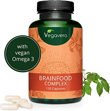 VEGAVERO® Brainfood Complex | Nootropic Cognitive Supplement for Concentration, Focus, Memory | Guarana (Caffeine), Ginkgo Biloba, Ginseng & Omega 3 + B Vitamins | 120 Capsules | 100% Vegan