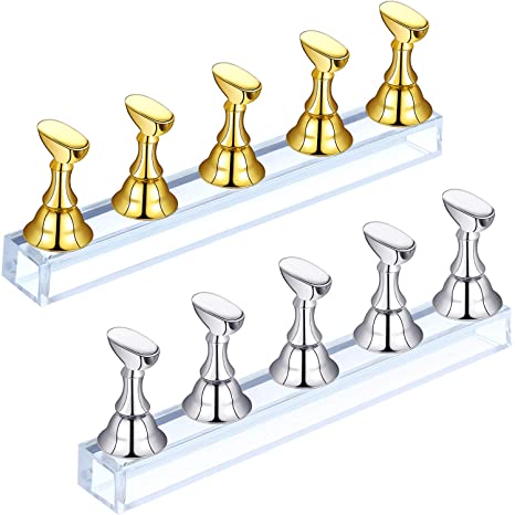 2 Sets Acrylic Nail Display Stand Nail Tip Practice Stand Magnetic Nail Practice Holder Fingernail DIY Nail Art Stand for False Nail Tip Manicure Tool