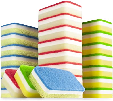 Kitsure Sponges for Kitchen, 24 Pack Sponges for Dishes in One Box, Powerful Dual-Sided Dish Sponges & Scrub Sponges for Effortless Cleaning of Tableware, Utensils and Worktop All at Once