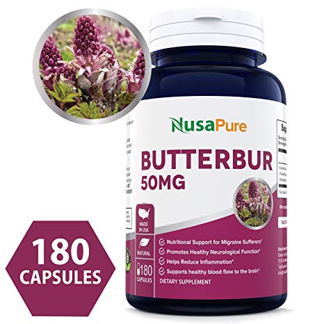 Best Butterbur Extract 50mg 180caps (NON-GMO & Gluten Free) - Headache & Migraine Relief, Reduces Inflammation, Relieves Cold, Spasms & Pains ★100% MONEY BACK GUARANTEE!★