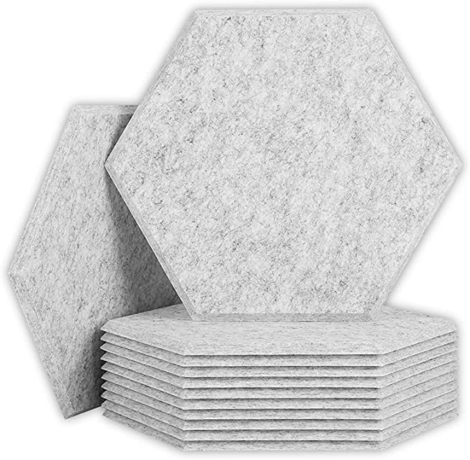 BUBOS 12 Pack Hexagon Acoustic Panels Soundproof Wall Panels,14 X 13 X 0.4Inches Sound Absorbing Panels Acoustical Wall Panels, Acoustic Treatment for Recording Studio, Office, Home Studio,Silver Grey