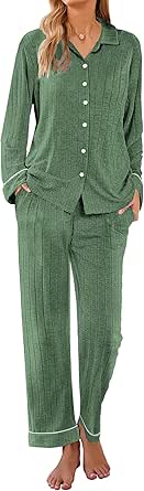 Ekouaer Womens Pajama Sets Long Sleeve Sleepwear Button Down Loungewear Soft 2 Piece Pj Set with Pockets