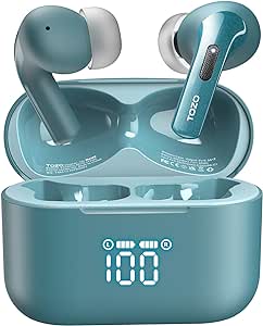 TOZO T20 Wireless Earbuds Bluetooth Headphones 48.5 Hrs Playtime, IPX8 Waterproof, Dual Mic Call Noise Cancelling with Wireless Charging Case Green