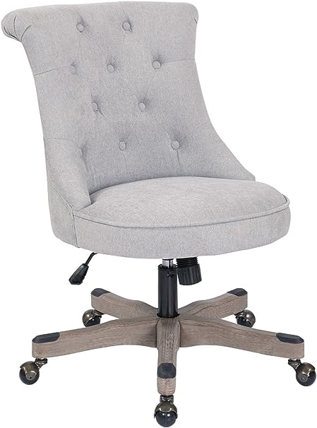 OSP Home Furnishings Hannah Tufted Office Chair with Adjustable Height and Grey Wood Base, Fog Fabric