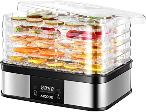 Dehydrator, Digital 48h Timer & Temperature Control, Aicook Food Dehydrator for Fruit, Meat Dog Treats, Beef Jerky, Herbs, 5 BPA-free Trays, ETL Listed & Recipe