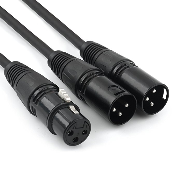 Tisino XLR Splitter Cable, 3 Pin XLR Female to Dual XLR Male Patch Y Cable Balanced Microphone Splitter Cord Audio Adaptor- 1.5 Feet