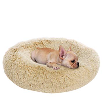 Nova Microdermabrasion Calming Ultra Soft Shag Faux Fur Dog Bed Comfortable Donut Cuddler for Medium Small Dogs and Cats,Self-Warming and Washable