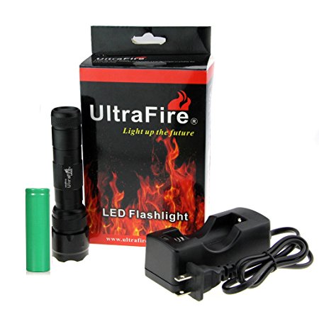 UltraFire 500 Lumens Professional High Quality Ultra Bright Tactical LED Flashlight with Rechargeable Lithium Battery - Charger Included